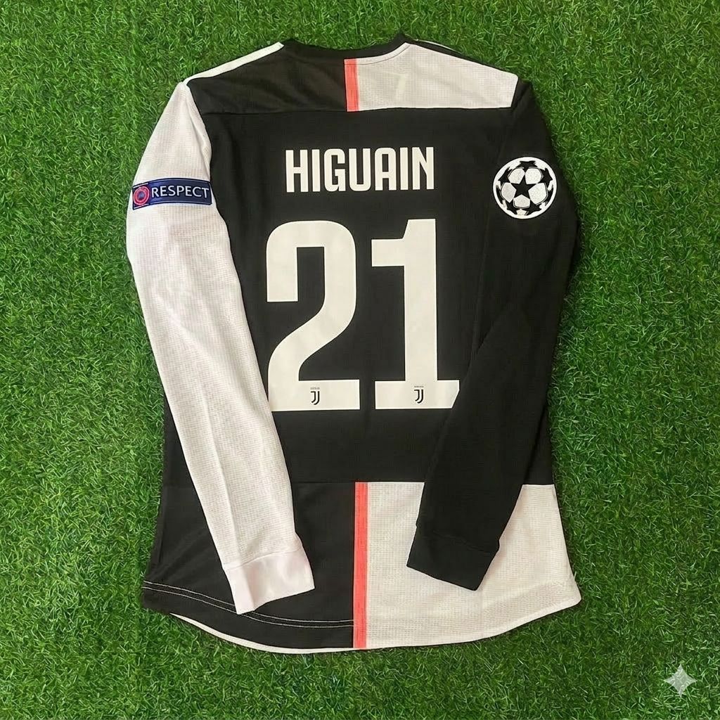 Gonzalo Higuaín 21- Juventus Long Sleeve 2019 2020 Retro White Black Football Jersey