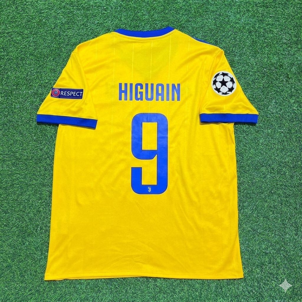 Gonzalo Higuain Juventus 2017-2018 Yellow Retro Football Jersey Kit