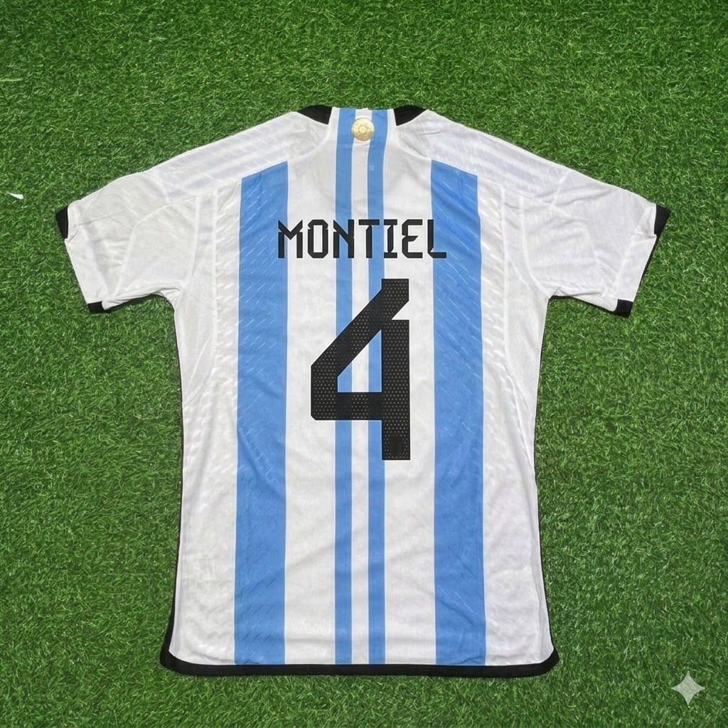 Argentina World Cup 2022 Gonzalo Montiel 4- Qatar Champion Home Football Jersey