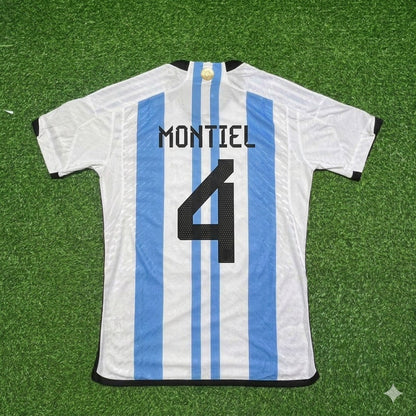 Argentina World Cup 2022 Gonzalo Montiel 4- Qatar Champion Home Football Jersey