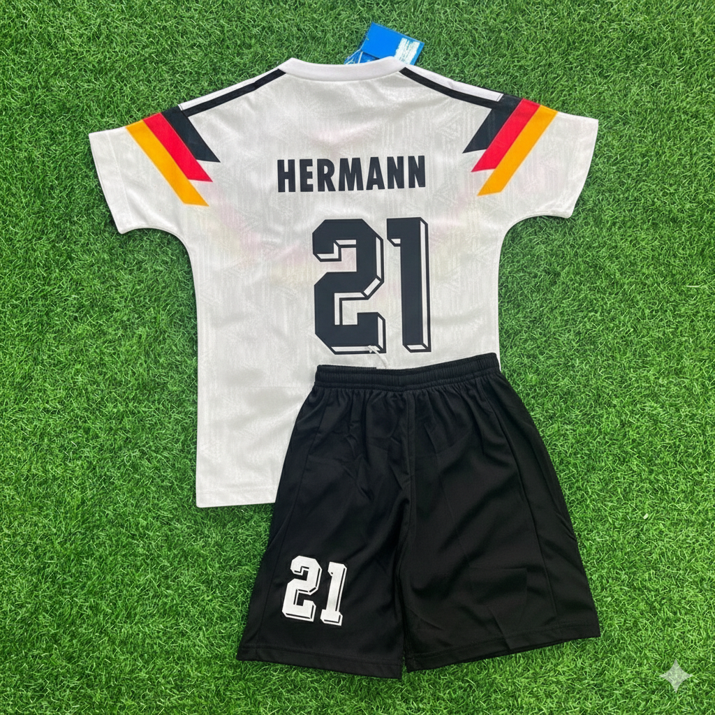 Germany World Cup 1990 Günter Hermann 21- Deutschland Retro Kids Football Jersey - Deutschland Retro Kinder WM 1990