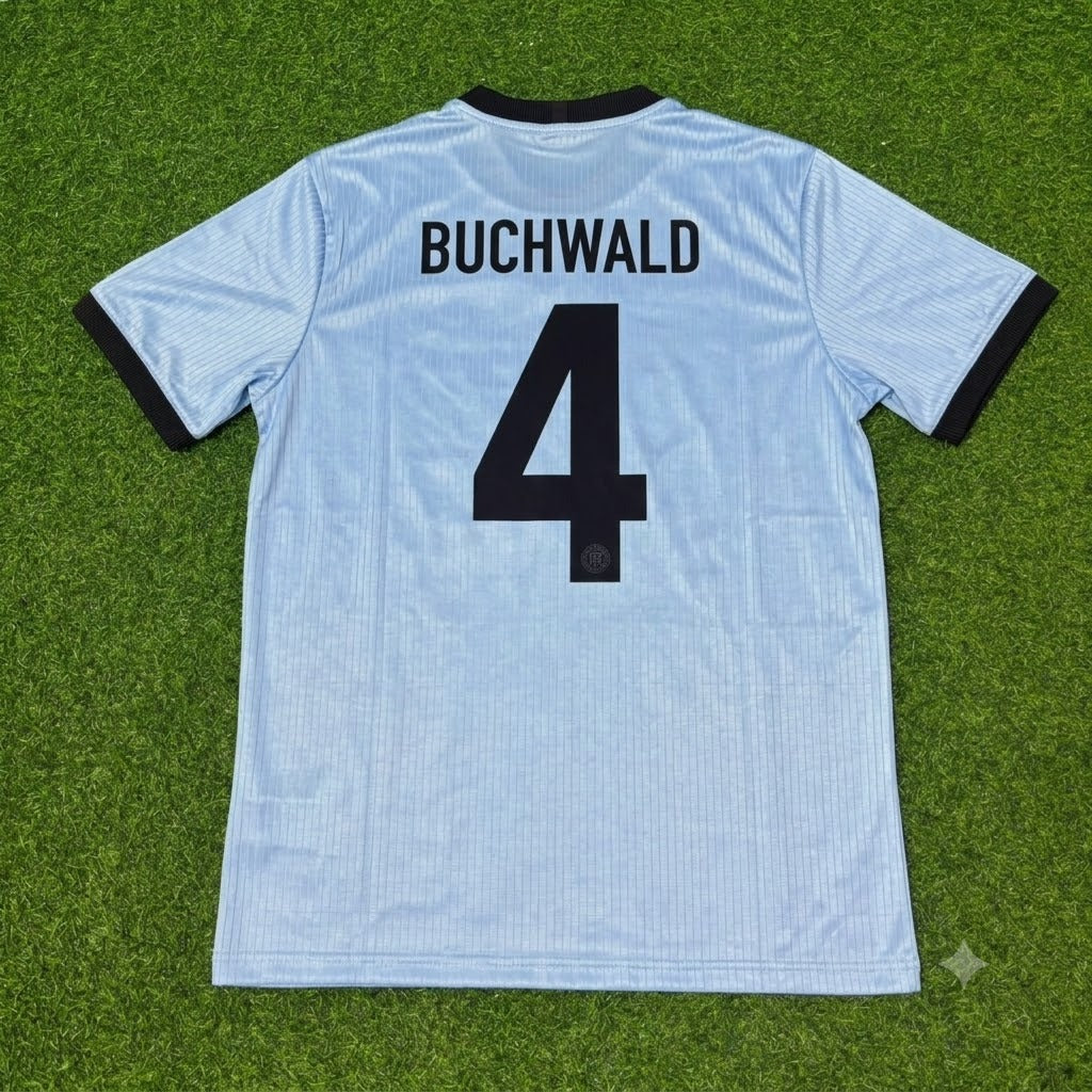 Guido Buchwald Germany 125th Year Special Clear Blue Retro Football Jersey Kit