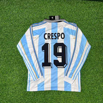 Argentina World Cup 1998 Hernan Crespo White Long Sleeve Retro Football Jersey Kit