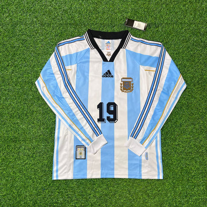 Argentina World Cup 1998 Hernan Crespo White Long Sleeve Retro Football Jersey Kit