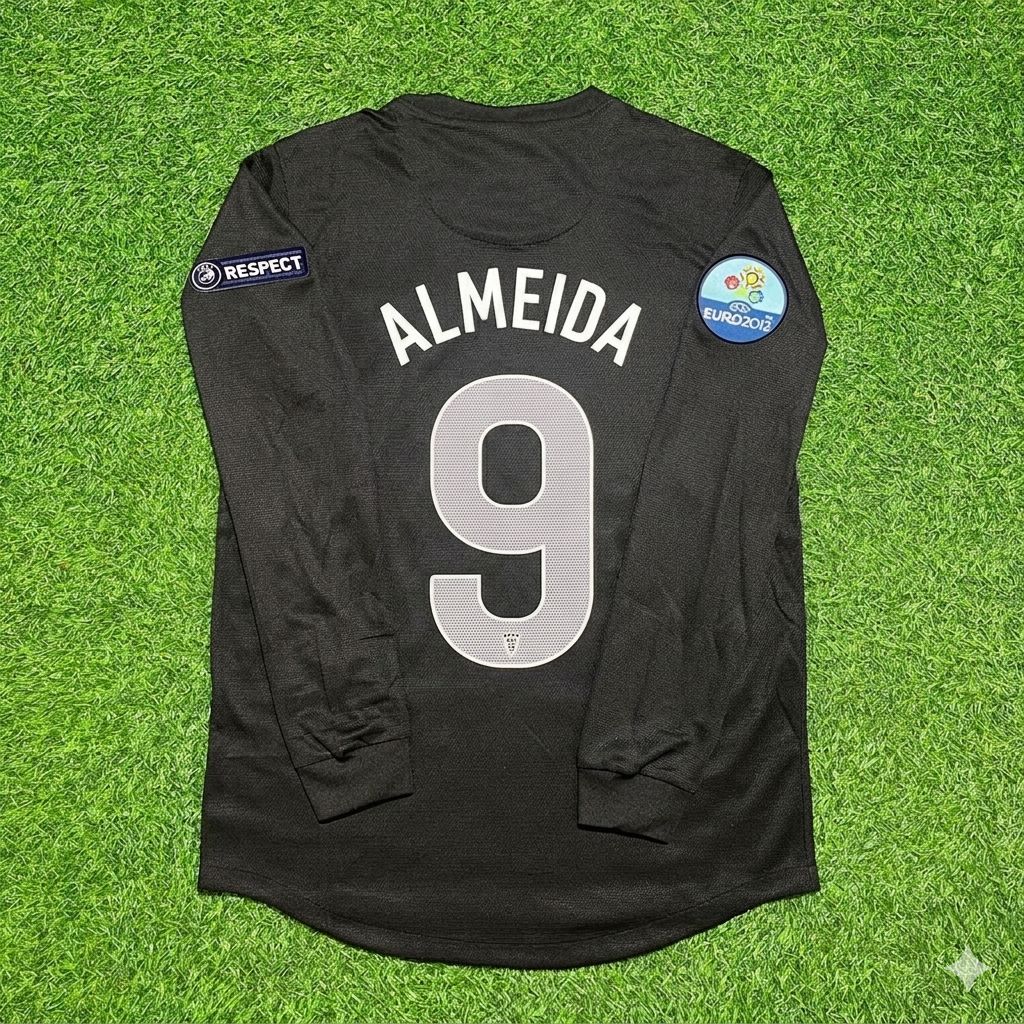 Portugal EURO 2012 Hugo Almeida #9 Away Black Long Sleeve Retro Football Jersey