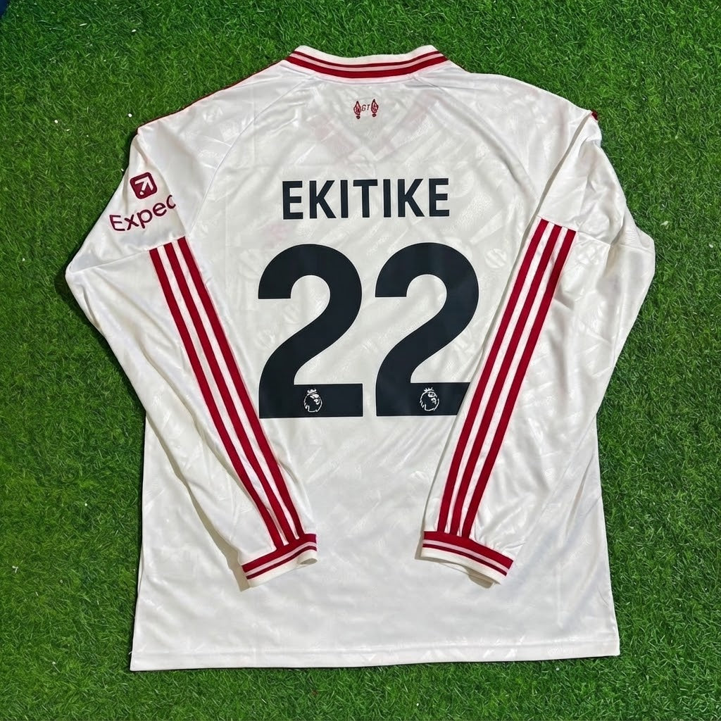 Hugo Ekitike #22 Liverpool 2027 Long Sleeve Away White Football Jersey