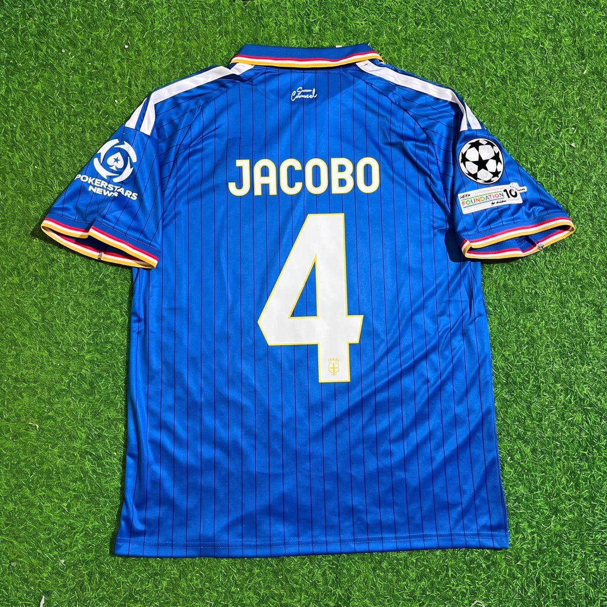 Jacobo Ramón #4 Como 2027 Home Blue Champions League Patch Football Jersey