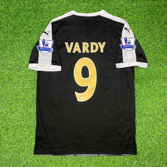 Jamie Vardy Leicester City 2015-2016 Away Black Retro Football Jersey Kit
