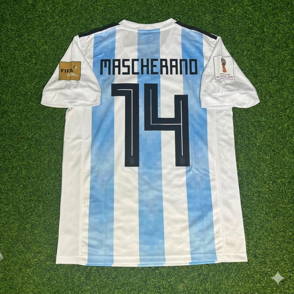 Argentina World Cup 2018 Javier Mascherano #14 Home Retro Football Jersey