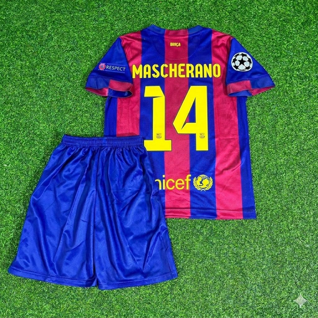 Javier Mascherano #14 Barcelona 2015 Champions League Final Kids Retro Football Jersey