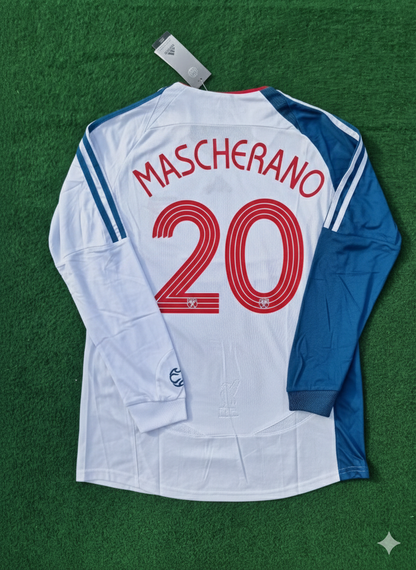 Javier Mascherano Liverpool 2007 White Blue Long Sleeve Retro Football Jersey