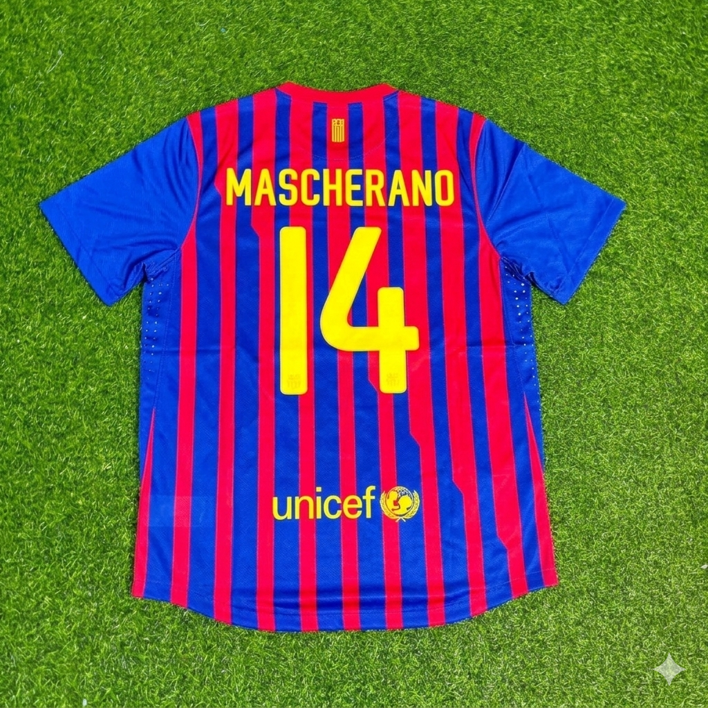 Javier Mascherano Barcelona 2011/2012 Retro Home Football Jersey Kit