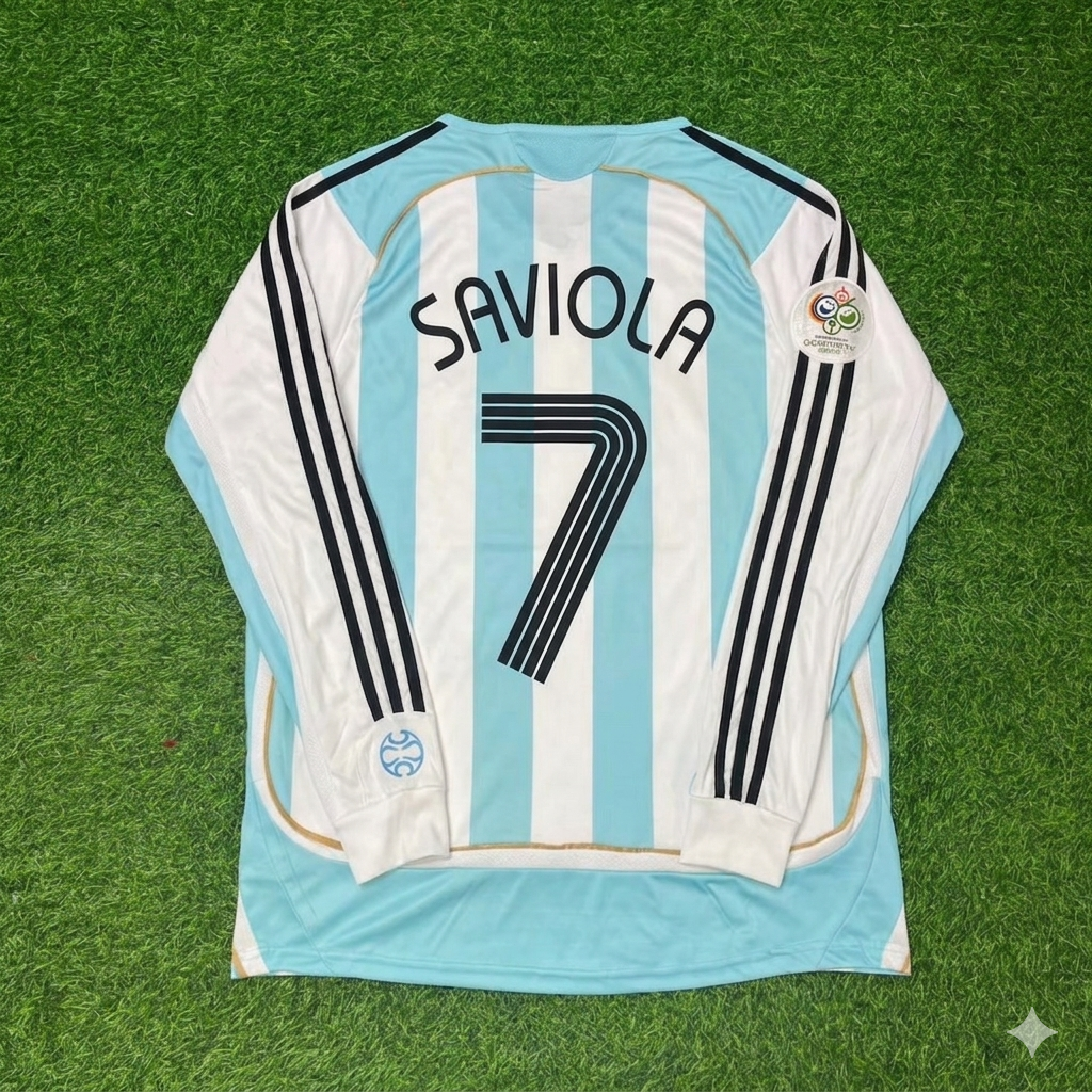 Argentina World Cup 2006 Javier Saviola #7 Retro Long Sleeve Football Jersey