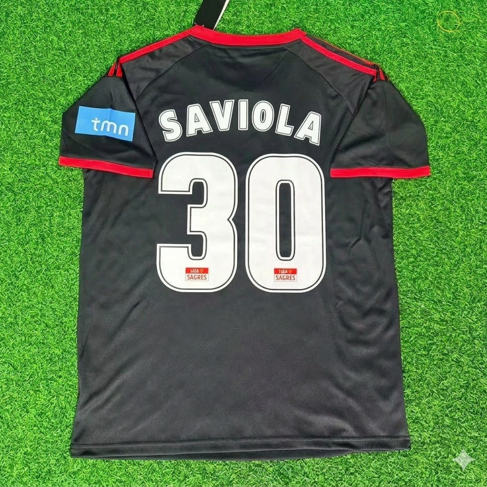 Javier Saviola 30 Benfica 2009/2010 Away Black Retro Football Jersey Kit