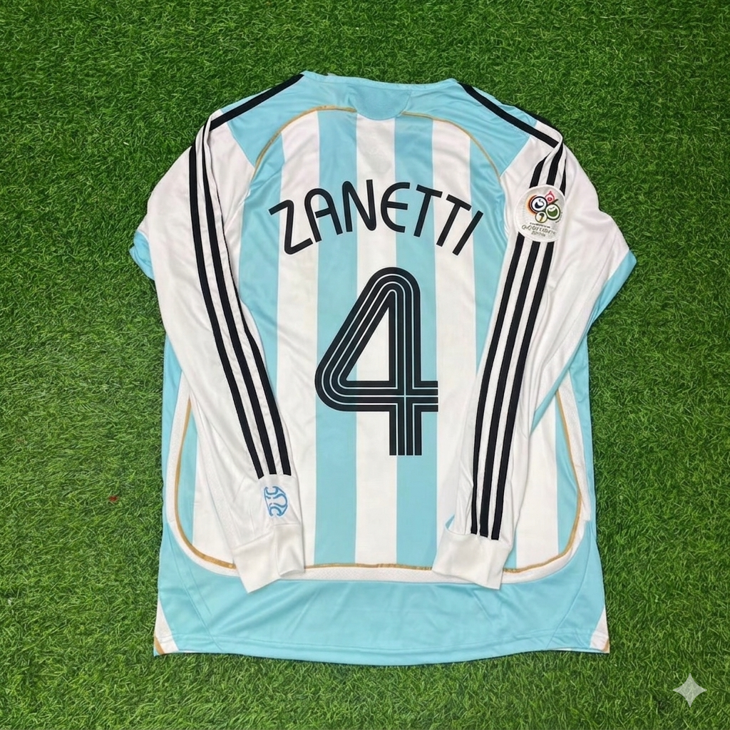 Argentina World Cup 2006 Javier Zanetti #4 Retro Long Sleeve Football Jersey