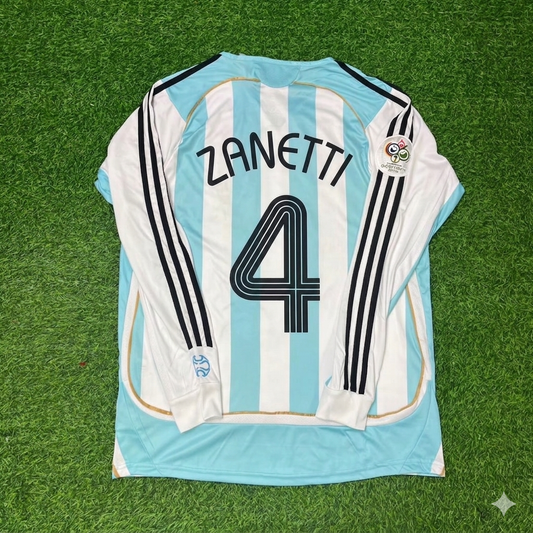 Argentina World Cup 2006 Javier Zanetti #4 Retro Long Sleeve Football Jersey