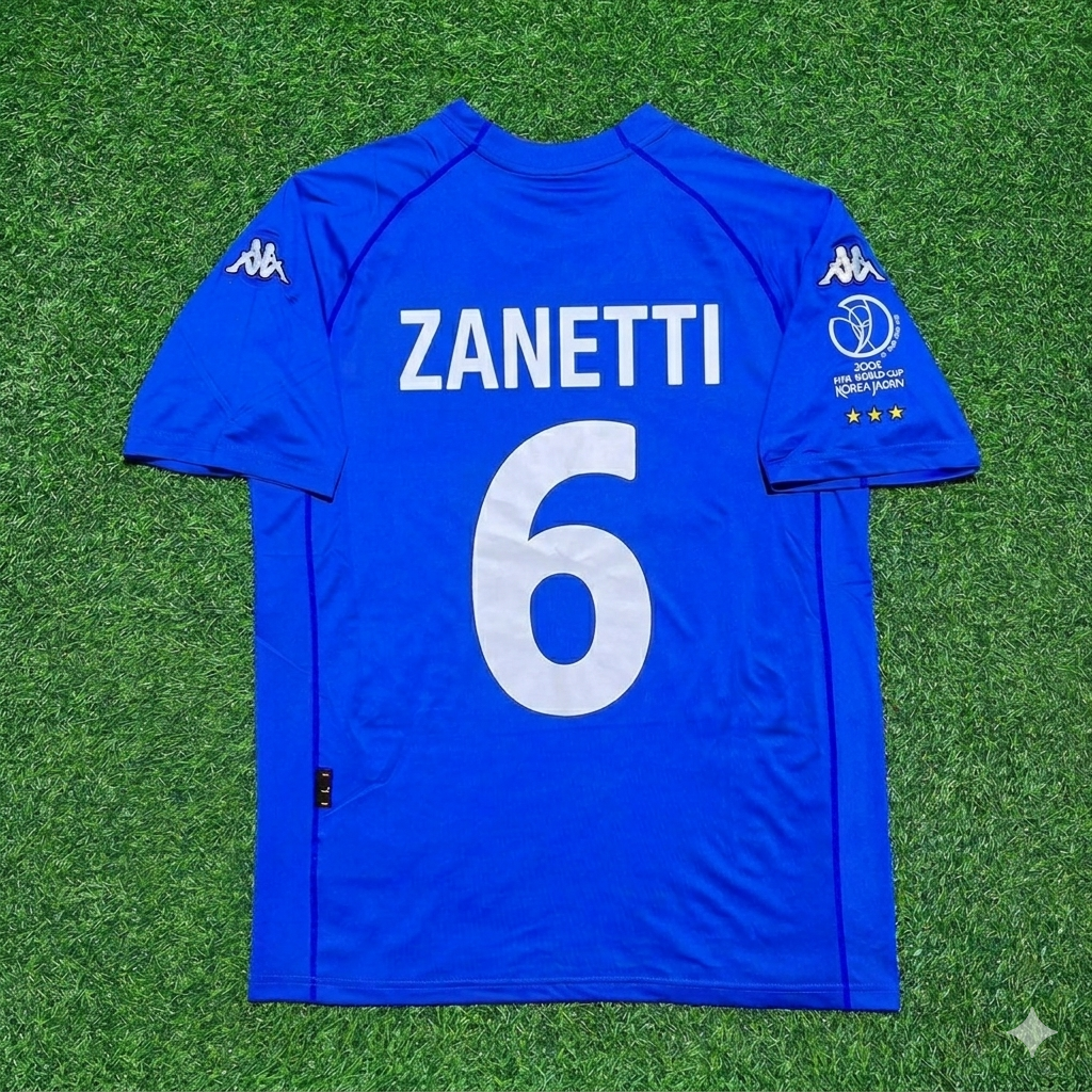 Italy World Cup 2002 Javier Zanetti #6 Home Retro Football Jersey