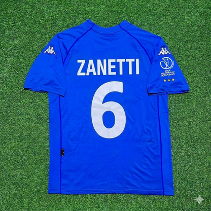 Italy World Cup 2002 Javier Zanetti #6 Home Retro Football Jersey