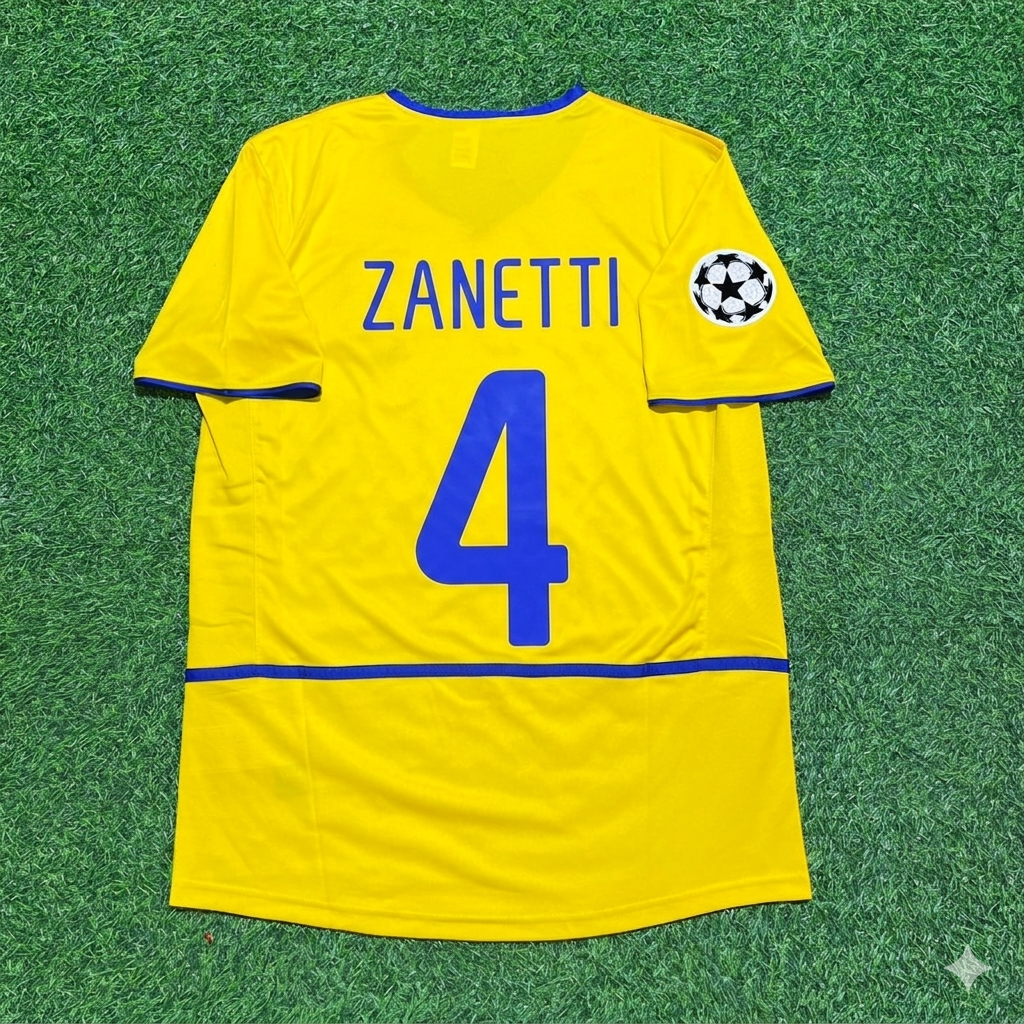 Javier Zanetti Inter Milan 2002-2003 Yellow Retro Football Jersey Kit