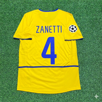 Javier Zanetti Inter Milan 2002-2003 Yellow Retro Football Jersey Kit