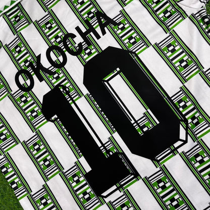 Jay-Jay Okocha Nigeria 1994 Season Away White Retro Football Jersey