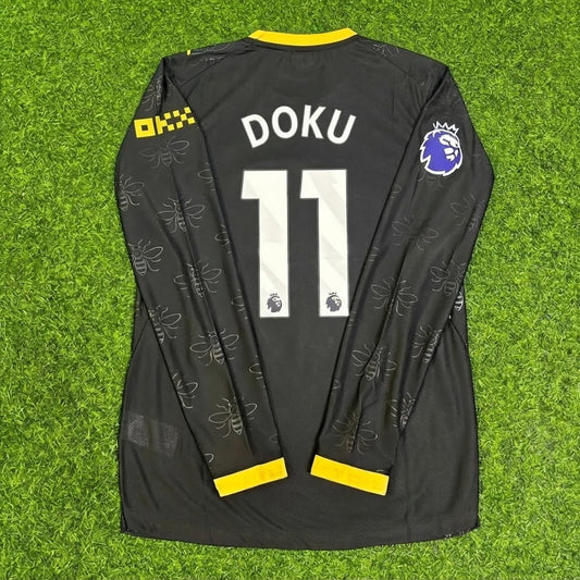 Jeremy Doku #11 Manchester City 2026-2027 Away Black Long Sleeve Football Jersey