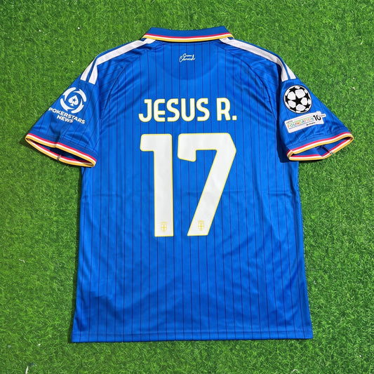 Jesús Rodríguez #17 Como 2027 Home Blue Champions League Patch Football Jersey