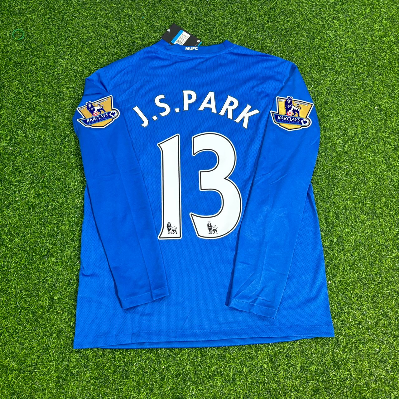 Ji-sung Park Manchester United 2008 Blue EPL Patch Retro Long Sleeve Football Jersey Kit