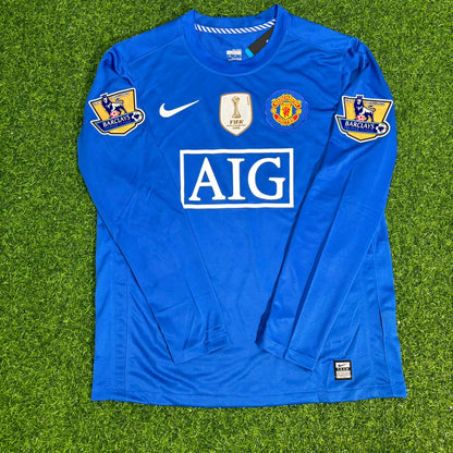 Ji-sung Park Manchester United 2008 Blue EPL Patch Retro Long Sleeve Football Jersey Kit