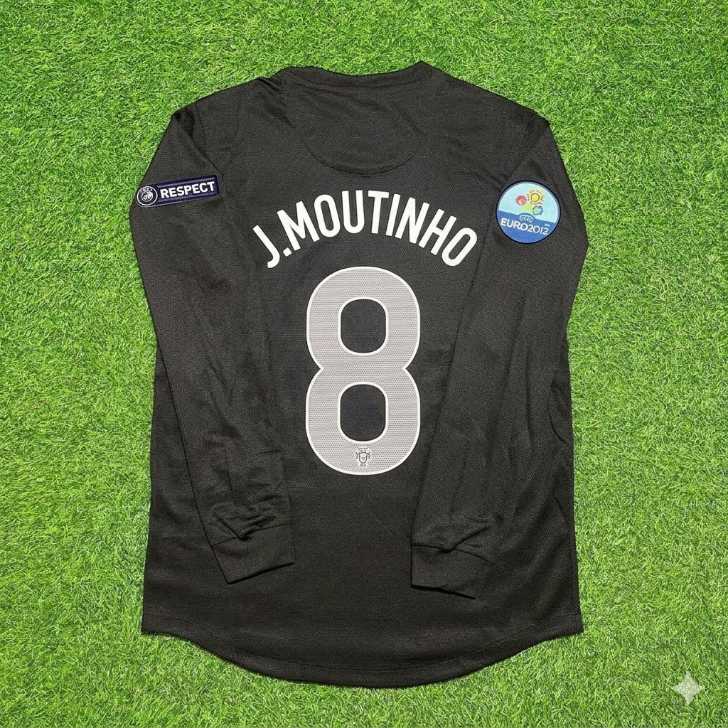 Portugal EURO 2012 Joao Moutinho #8 Away Black Long Sleeve Retro Football Jersey