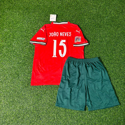 João Neves Portugal Champion Red Kids Football Jersey Kit