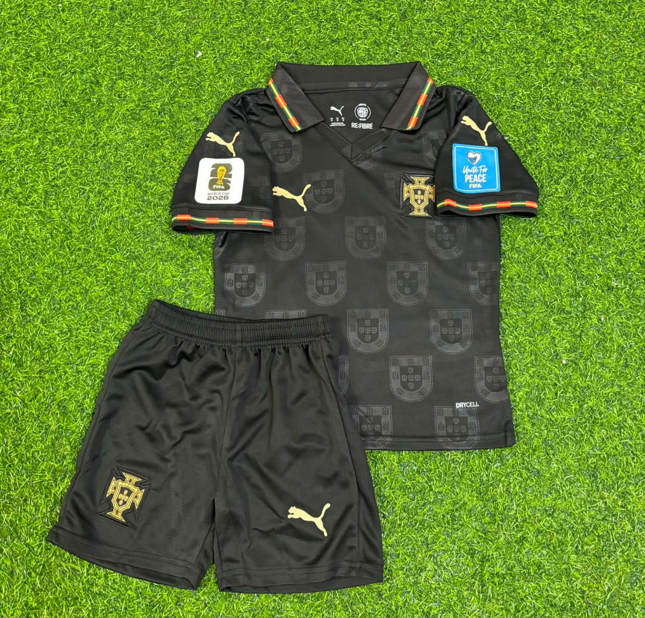 Portugal World Cup 2026 Bruno Fernandes Black Kids Football Jersey