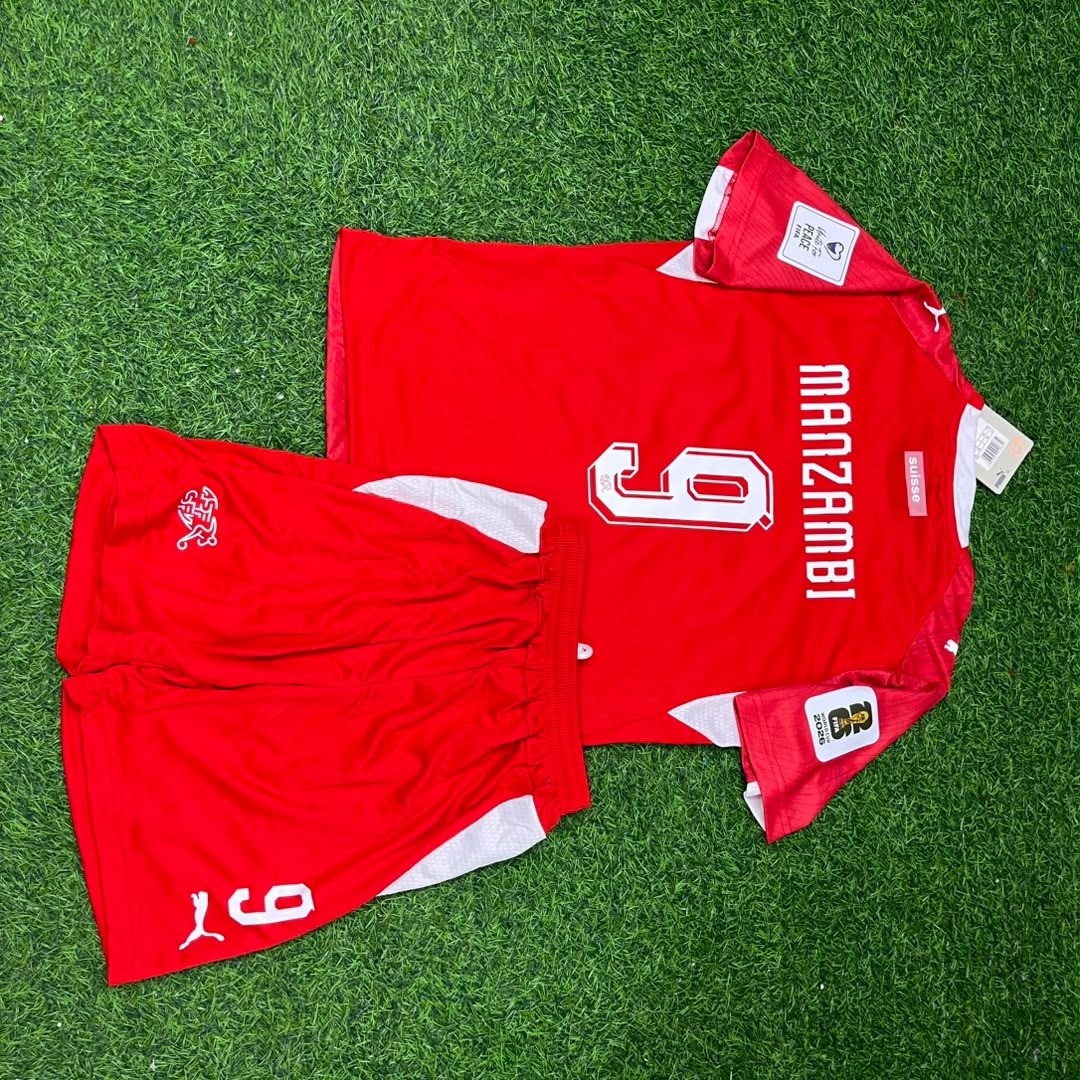 Switzerland World Cup 2026 Johan Manzambi #9 Children Football Jersey