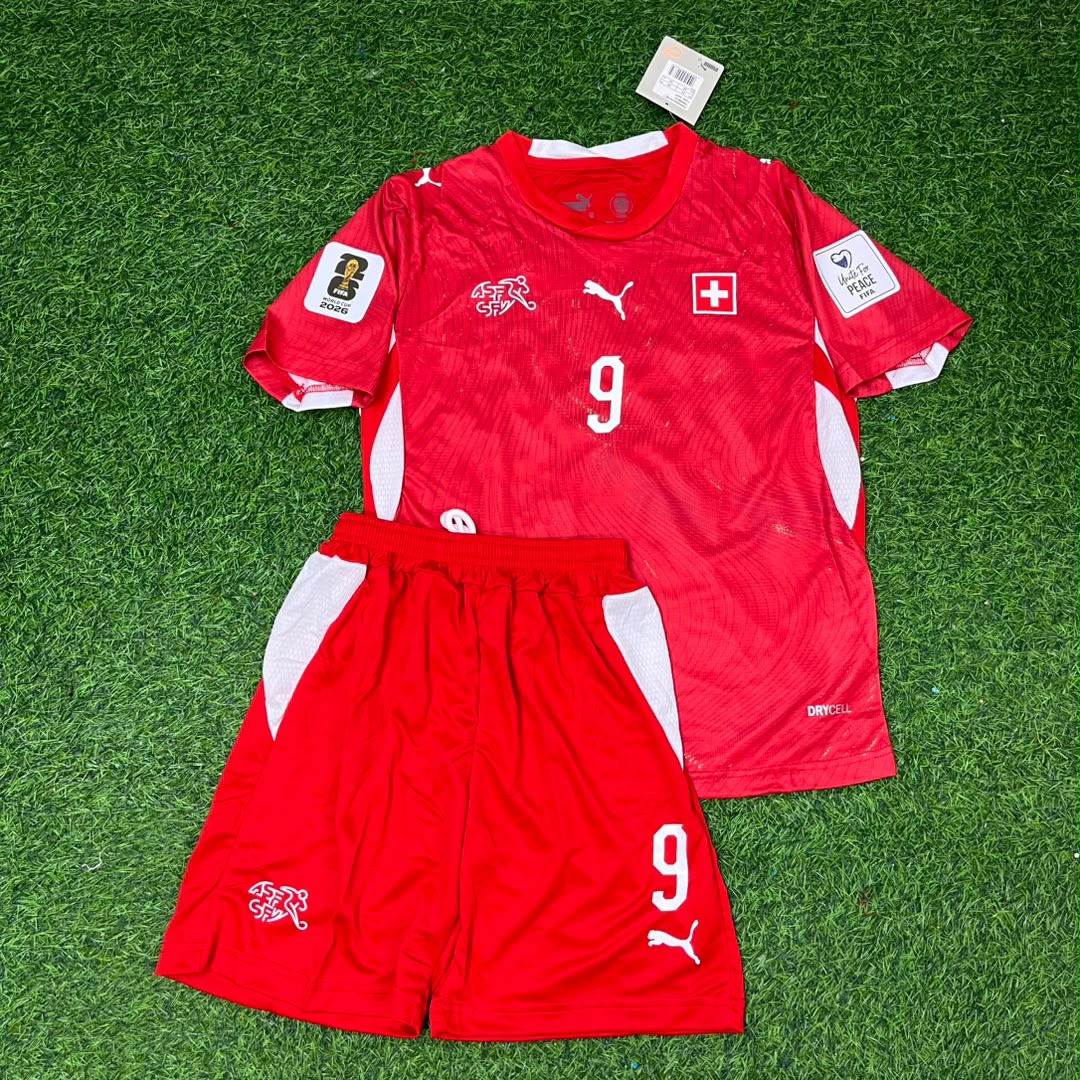 Switzerland World Cup 2026 Johan Manzambi #9 Children Football Jersey