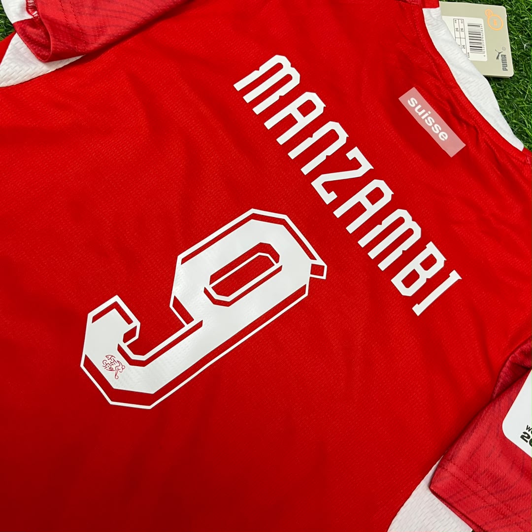 Switzerland World Cup 2026 Johan Manzambi #9 Children Football Jersey