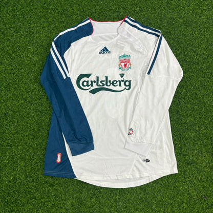 John Arne Riise Liverpool 2007 White Blue Long Sleeve Retro Football Jersey Kit