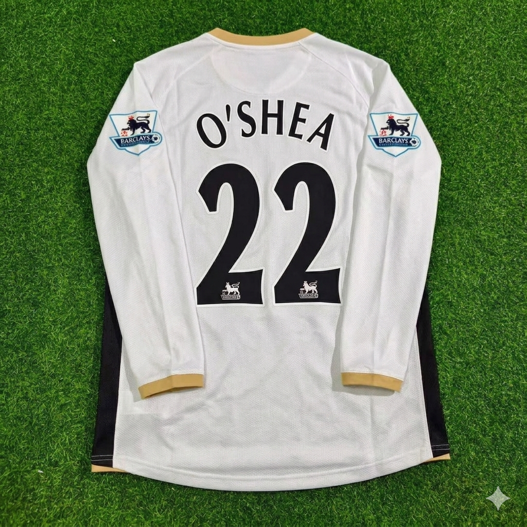 John O'Shea #22 Manchester United 2006-2007 White Retro Long Sleeve Football Jersey Kit
