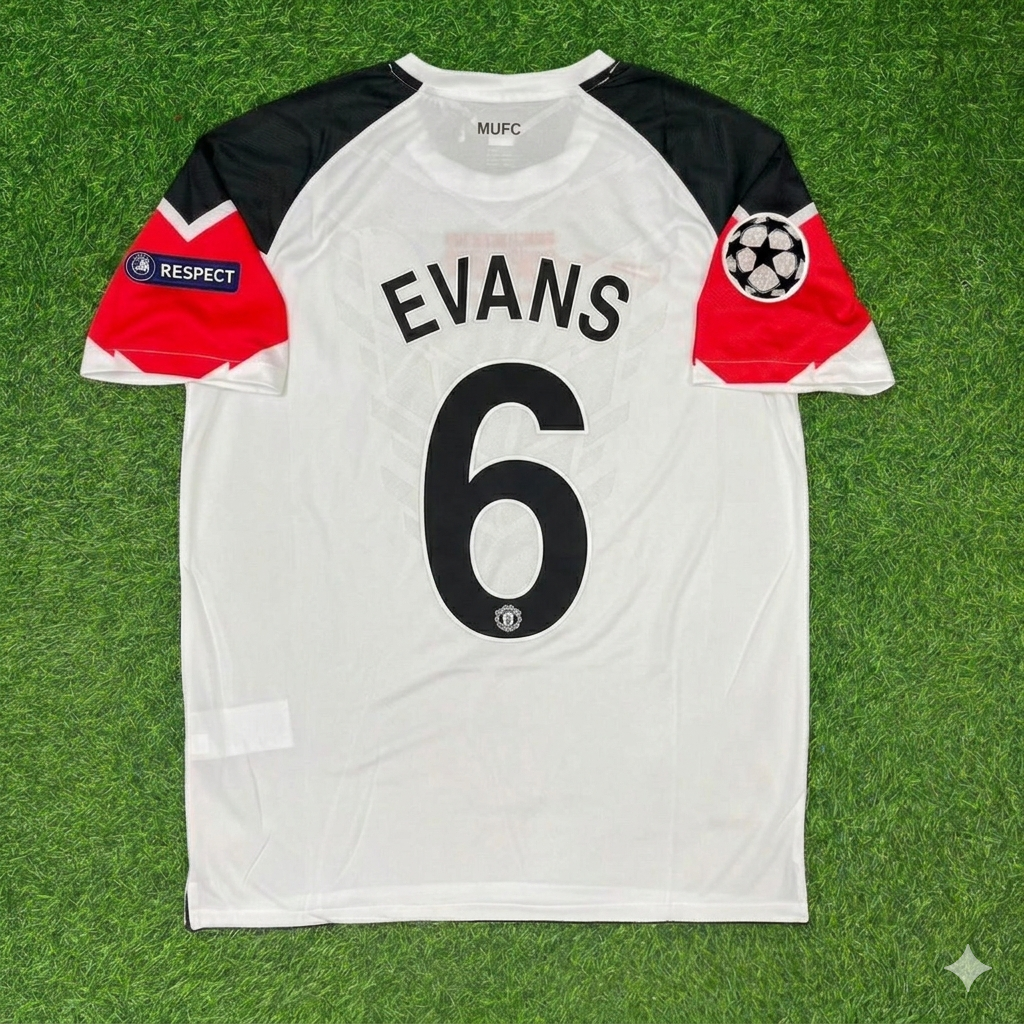 Jonny Evans #6 Manchester United 2011 Champions League Final White Football Jersey Kit