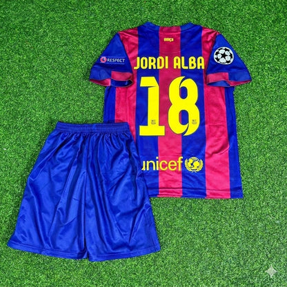 Jordi Alba #18 Barcelona 2015 Champions League Final Kids Retro Football Jersey