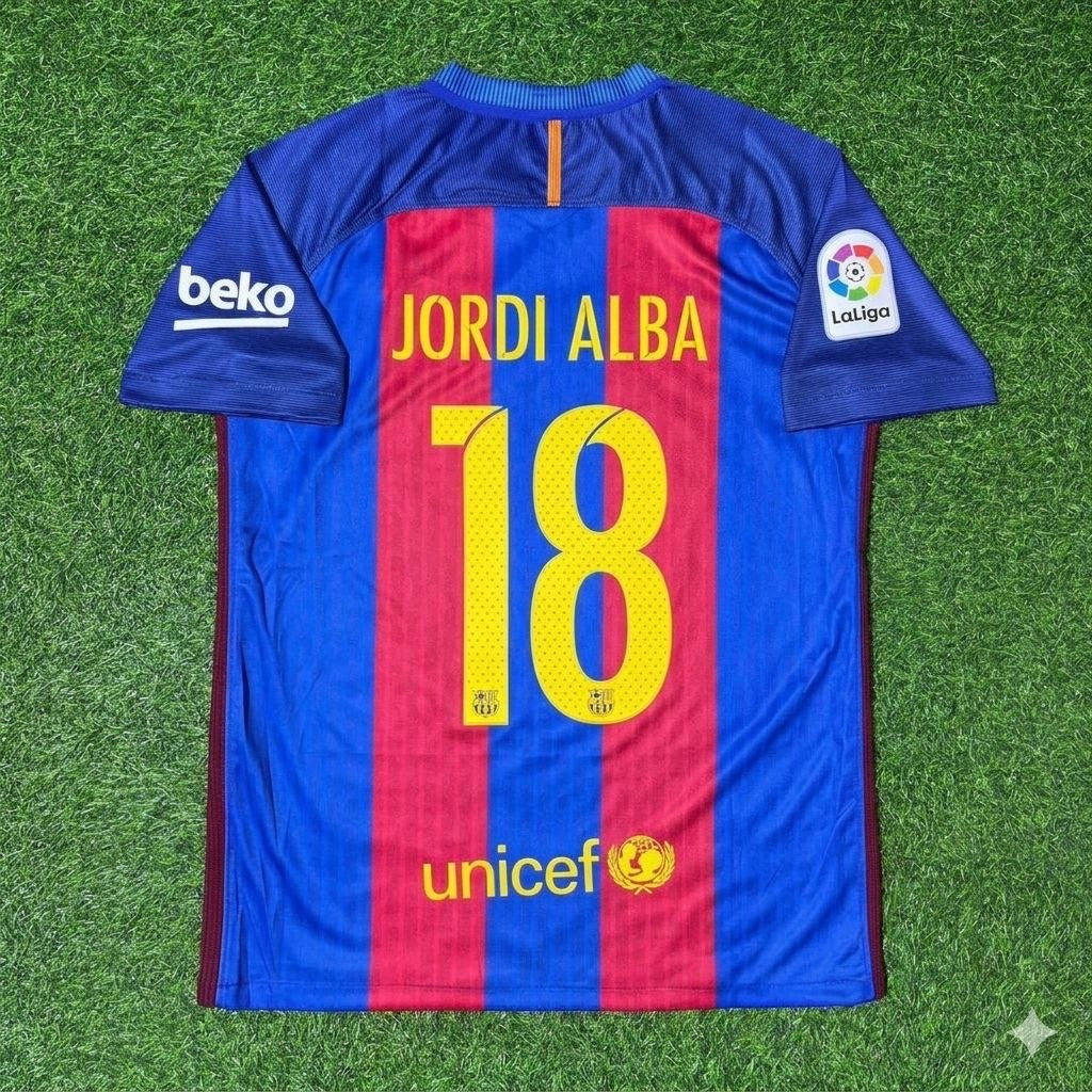 Jordi Alba #18 FC Barcelona 2016-2017 Home Retro Football Jersey Kit