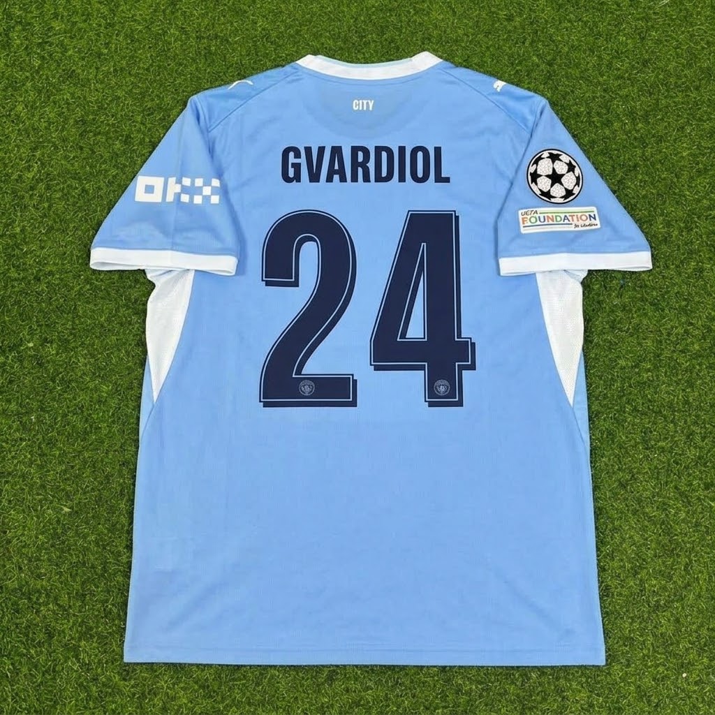 Joško Gvardiol #24 Manchester City 2026-27 Home Champions League Patch Football Jersey