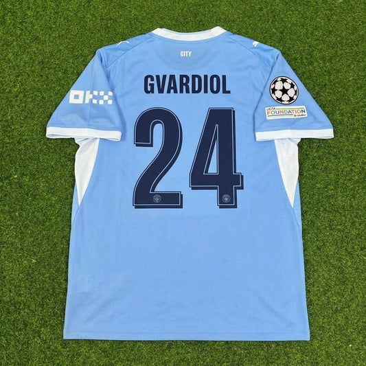 Joško Gvardiol #24 Manchester City 2026-27 Home Champions League Patch Football Jersey