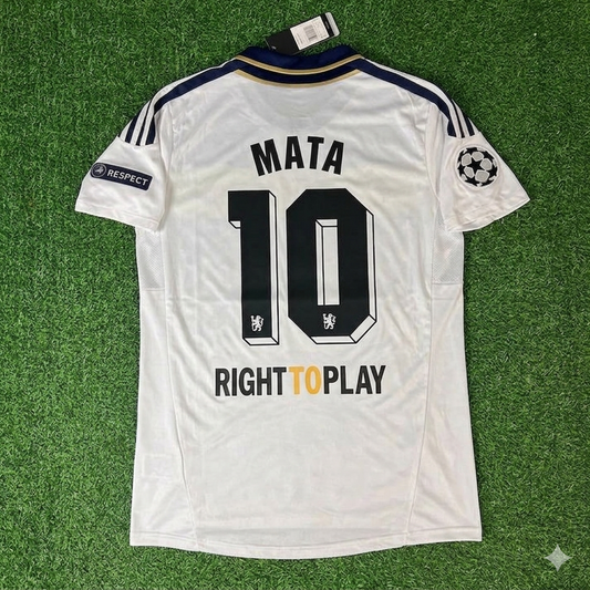 Juan Mata #10 Chelsea 2011 2012 Champions League White Yellow Retro Football Jersey