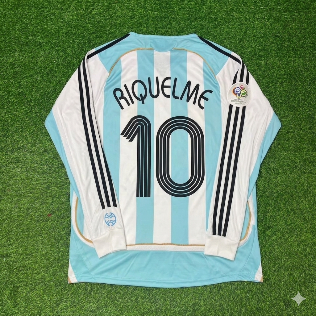 Argentina World Cup 2006 Juan Román Riquelme #10 Retro Long Sleeve Football Jersey