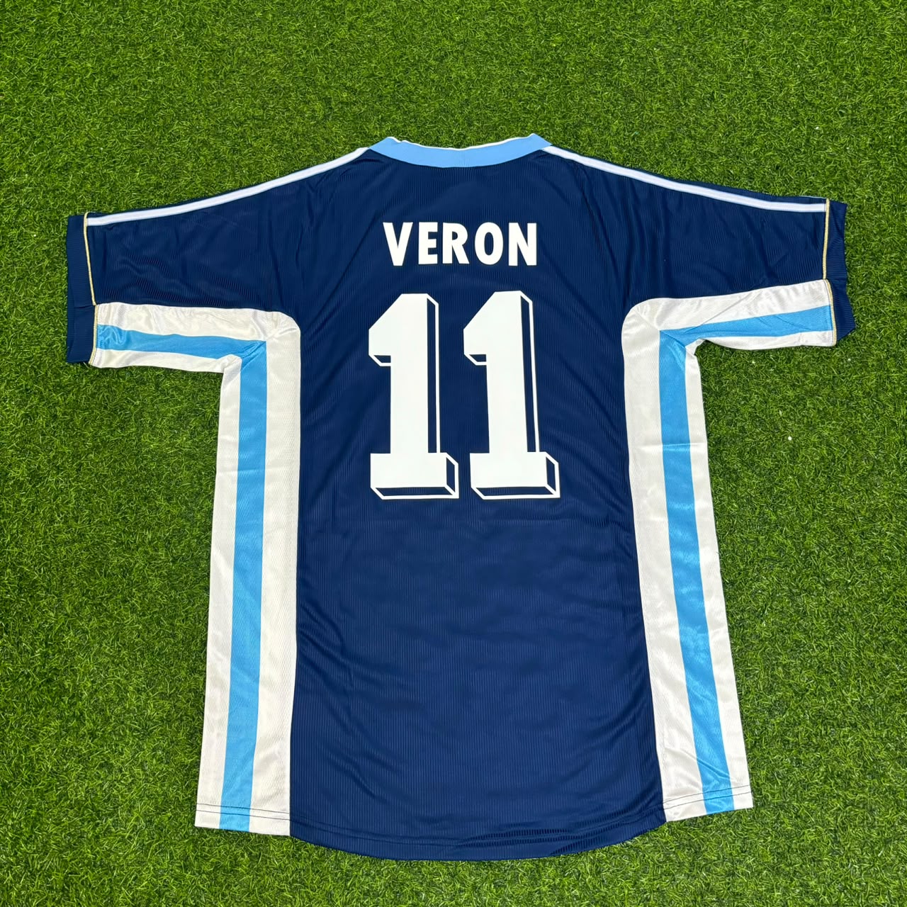 Argentina World Cup 1998 Juan Sebastián Verón #11 Blue Retro Football Jersey