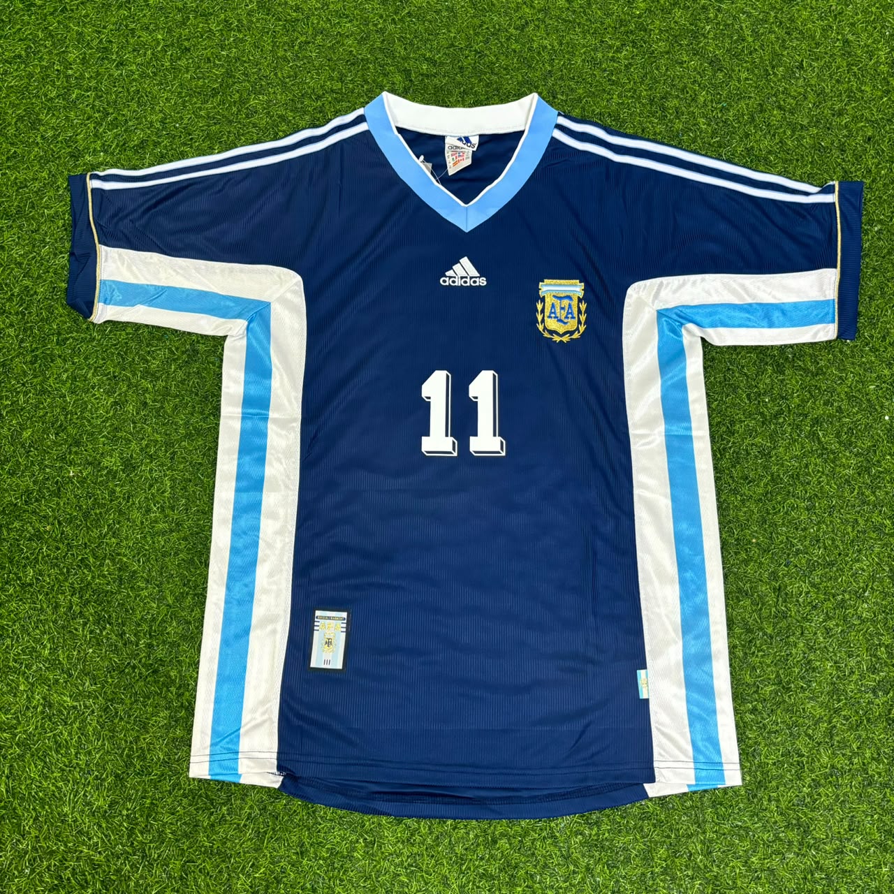 Argentina World Cup 1998 Juan Sebastián Verón #11 Blue Retro Football Jersey
