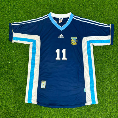Argentina World Cup 1998 Juan Sebastián Verón #11 Blue Retro Football Jersey