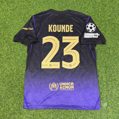 Jules Kounde #23 Barcelona 2027 Champions League Patch Away Football Jersey