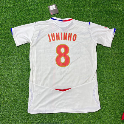 Juninho Pernambucano Olympique Lyonnais 2008 2009 Home White Retro Football Jersey Kit