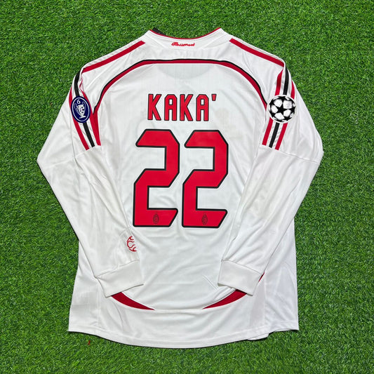 Kaká #22 AC Milan 2007 Champions League Final Away White Long Sleeve Retro Football Jersey